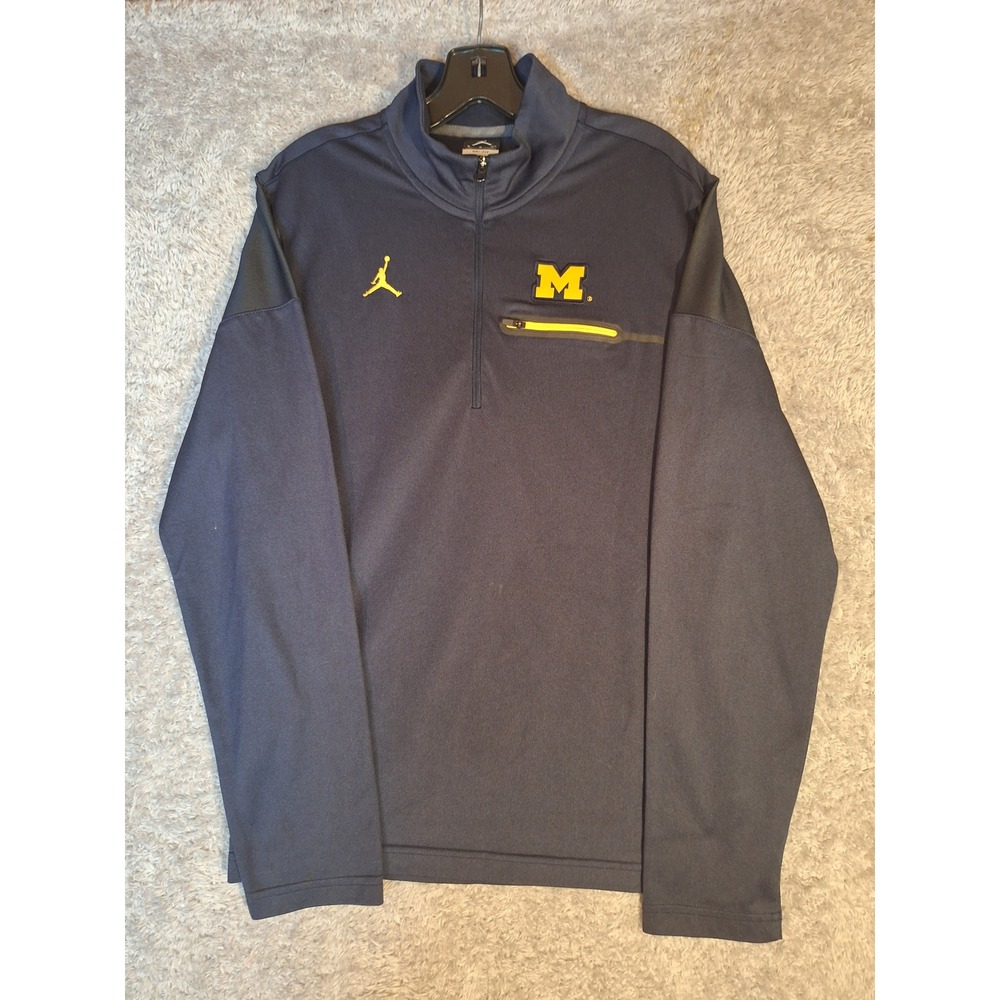 Jordan Michigan Wolverines Mens Small Navy Blue Dri-FIT Quarter Zip Pullover